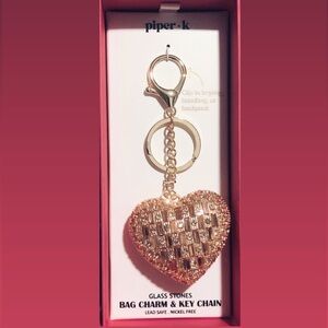 NWT ⚜️💖⚜️ Piper K Rose Gold Purse Heart Charm Keychain